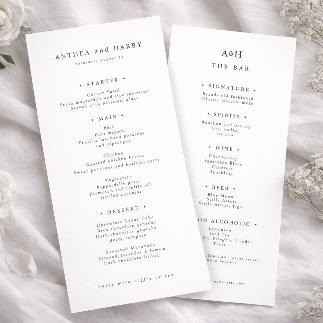 Modern Serif Wedding Dinner And Bar Menu Card Menükarte (Von Creator hochgeladen)