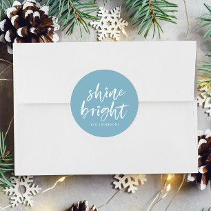 Modern Shine Bright Winter Blue Holiday Runder Aufkleber