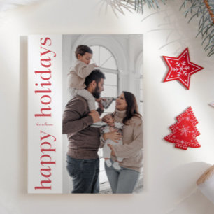 Modern Side Red Type Happy Holidays Fotokarte Feiertagskarte