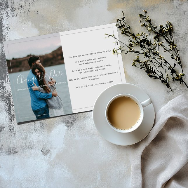 Modern Sie Ihr Foto, ändern Sie die Datumskarte Dankeskarte (Photo "Change the Date" card with a modern thin frame and message)