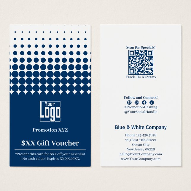 Modern Sie Ihre Werbeaktion Blue White Gutscheinka (Vorne & Hinten)
