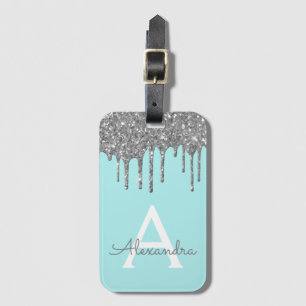 Modern Silver Aquamarin Blue Glitzer Sparkeller Mo Gepäckanhänger