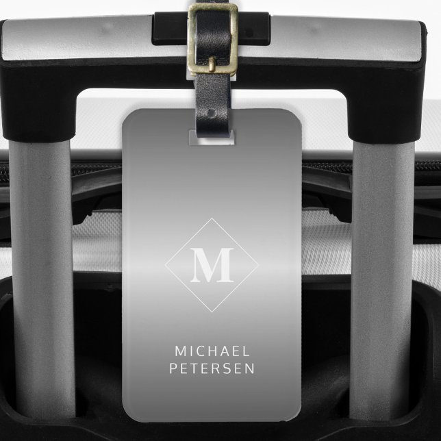 Modern silver brushed metal monogrammed gepäckanhänger (Von Creator hochgeladen)