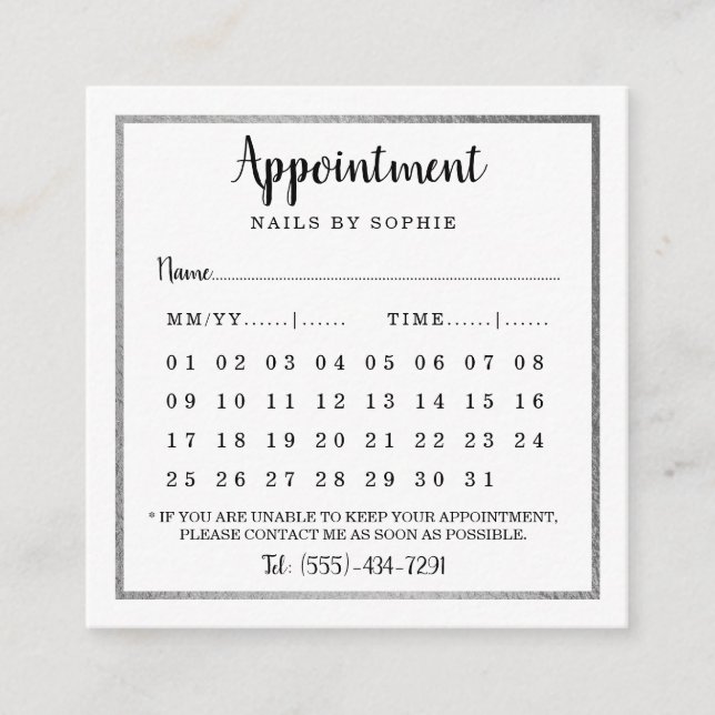 Modern Silver Foil Kalender Termine Karten (Vorderseite)