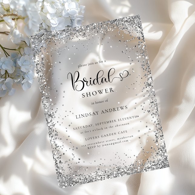 Modern Silver Glitter Bridal Shower  Acryleinladungen (Modern Silver Glitter Bridal Shower Acrylic Invitations)