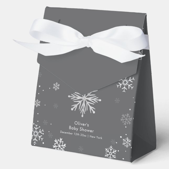 Modern Silver Grey Magical Snowflake Baby Shower  Geschenkschachtel (Vorderseite)