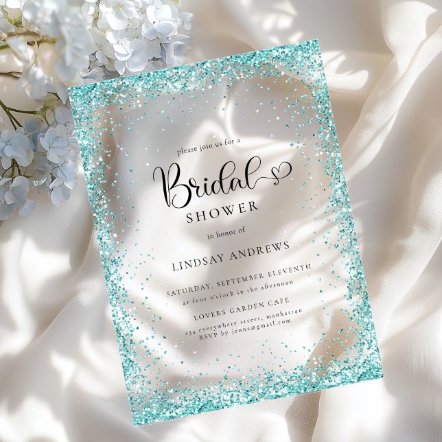 Modern Silver Mint Glitter Bridal Shower  Acryleinladungen (Modern Silver Mint Glitter Bridal Shower Acrylic Invitations)