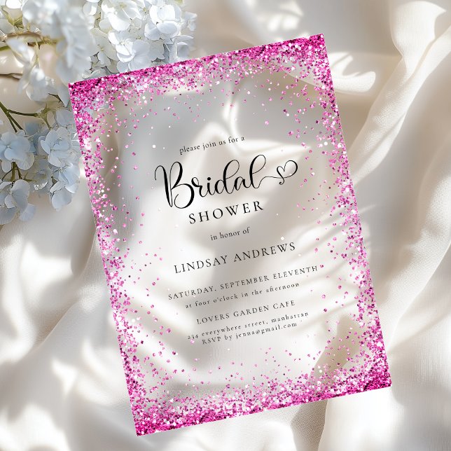 Modern Silver Pink Glitter Bridal Shower  Acryleinladungen (Modern Silver Pink Glitter Bridal Shower Acrylic Invitations)
