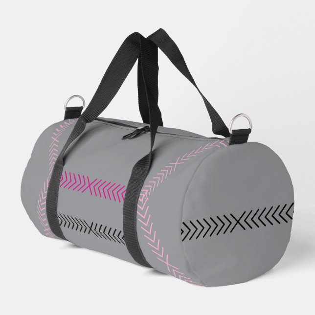 Modern Silver  Pink Sripe Travel Duffle Bag  (Linke Seite)