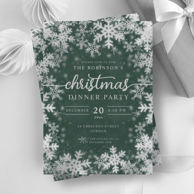 Modern Silver Winter Wunderland Weihnachten Grün Einladung (Modern Silver Winter Wonderland Christmas Green Invitation)