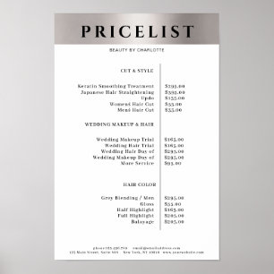 Modern Simpel Silver Salon Preisliste Poster