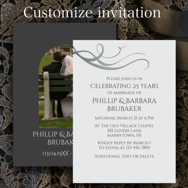 Modern Simple 25th Wedding Anniversary Arch Photo  Einladung (Create a unique custom invitation for 25th wedding anniversary party. Arch photo elegant modern.)