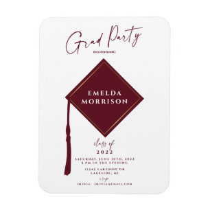 Modern Simple 2 Foto Burgundy Graduation Party Magnet