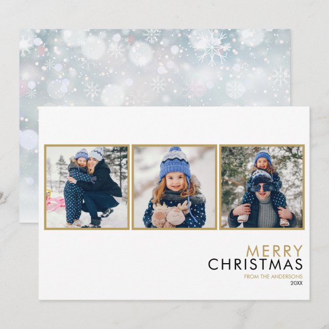 Modern Simple 3 Foto Collage Familie Weihnachten (Vorne/Hinten)