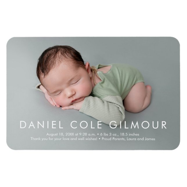 Modern Simple Baby Boy Name Foto Birth Magnet (Horizontal)