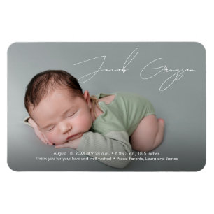 Modern Simple Baby Boy Name Script Foto Birth Magnet