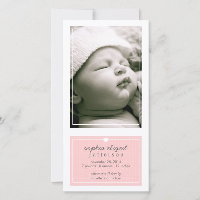 Modern Simple Baby Girl Geburtserklärung Pink Ankündigung (Vorderseite)