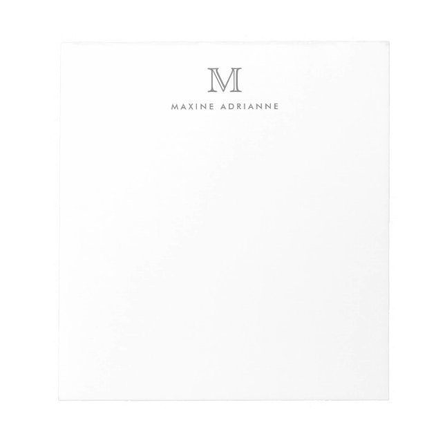 Modern Simple Basic Silver Gray Monogram Initial Notizblock (Vorderseite)