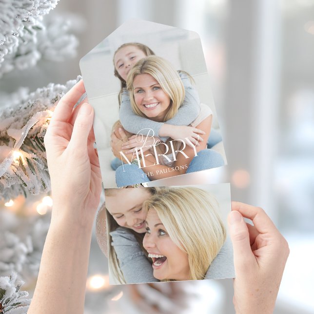 Modern Simple Be Merry Typografie 1 Foto All In One Einladung (Von Creator hochgeladen)