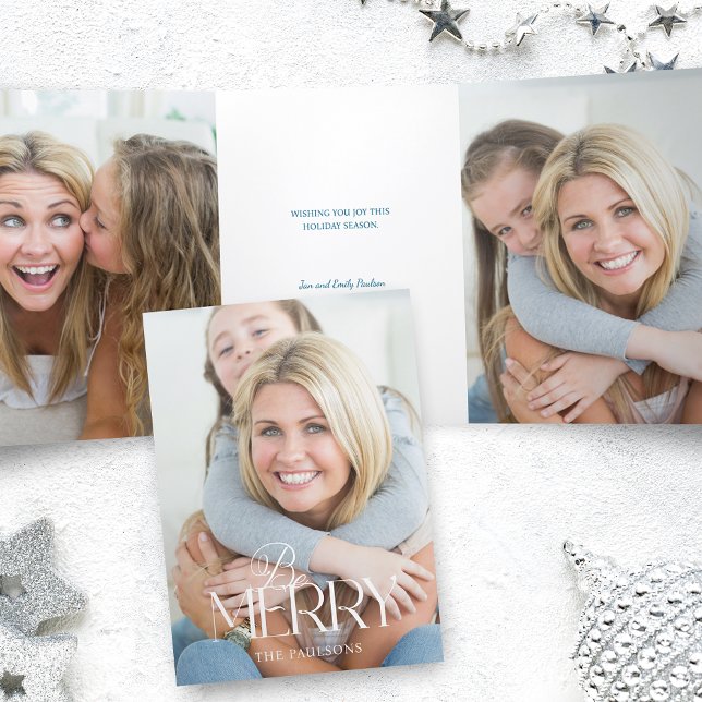 Modern Simple Be Merry Typografie 1 Foto Dreifach Gefaltete Karte (Von Creator hochgeladen)