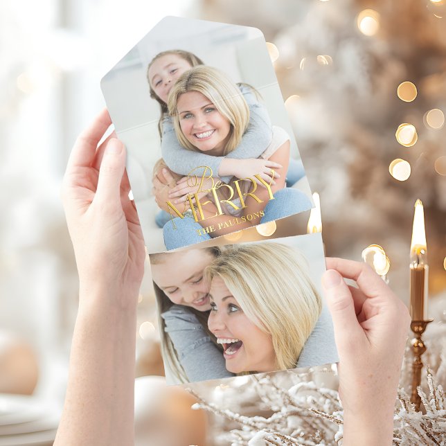 Modern Simple Be Merry Typografie 1 Foto Foil All-in-One-Einladung (Von Creator hochgeladen)