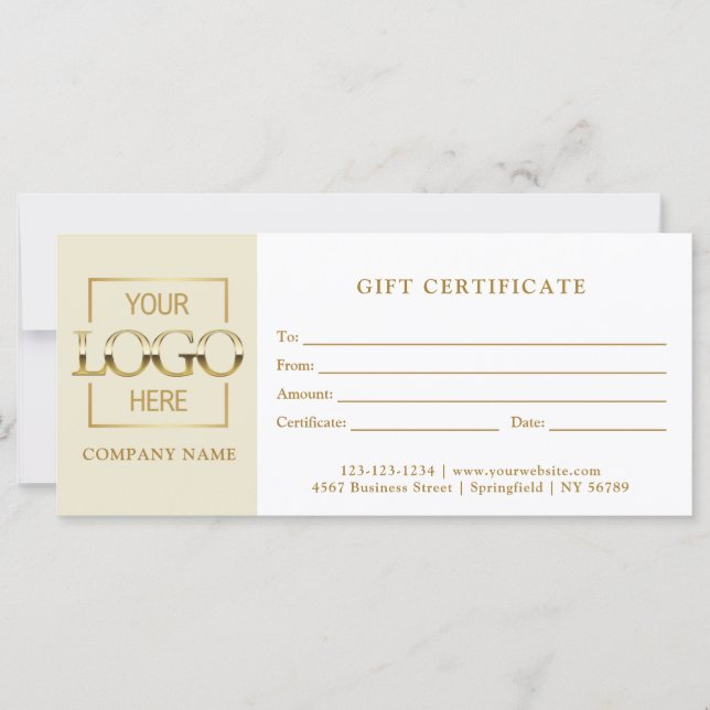 Modern Simple Beige Business Logo Gift Certificate (Vorderseite)