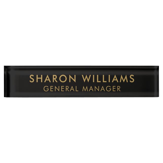 Modern Simple Beruflich Black Gold Office Namensplakette (Vorderseite)