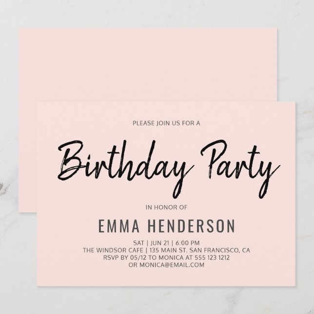 Modern Simple Birthday Party Einladung (Vorne/Hinten)