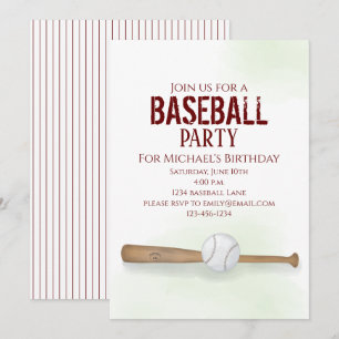 Modern Simple Birthday Watercolor Baseball Niedlic Einladung
