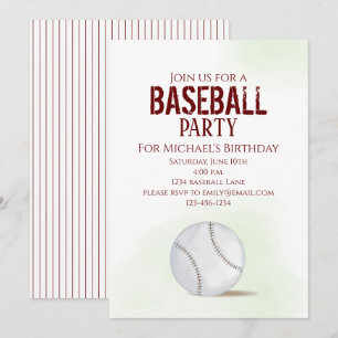 Modern Simple Birthday Watercolor Baseball Niedlic Einladung