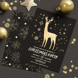 Modern Simple Black and Gold Elegante Deer Xmas Einladung