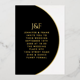 Modern Simple Black and White Gold Monogram Real Folieneinladung