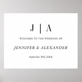 Modern Simple Black And White Monogram Couple Name Poster