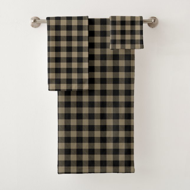 Modern Simple Black Brown Buffalo Kariert Badhandtuch Set (Insitu)