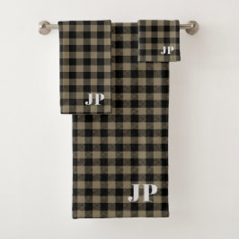 Modern Simple Black Brown Buffalo Kariert Badhandtuch Set