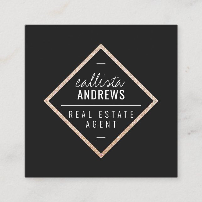 Modern Simple Black Gold Glitzer Diamond Square Quadratische Visitenkarte (Vorderseite)