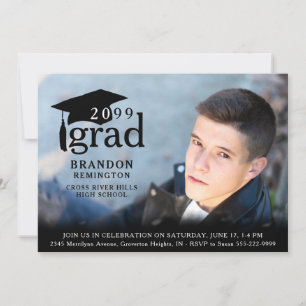 Modern Simple Black Grad 4 Foto Abschluss Einladung
