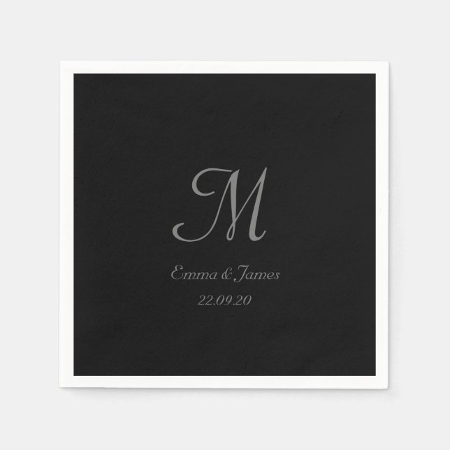 Modern Simple Black Grey Script Monogram Name Serviette (Vorderseite)