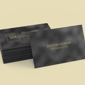 Modern Simple Black Minimalistisch Textured Monogr Visitenkarte