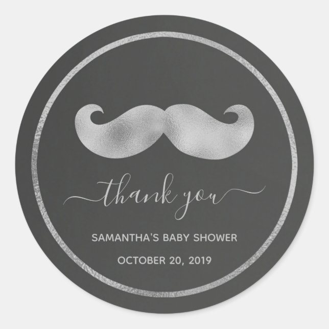 Modern Simple Black Silver Mustache Vielen Dank Runder Aufkleber (Vorderseite)