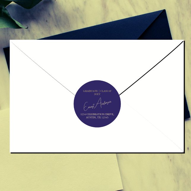 Modern Simple Blue Abschluss Rücksendeadresse Sieg Runder Aufkleber (Von Creator hochgeladen)