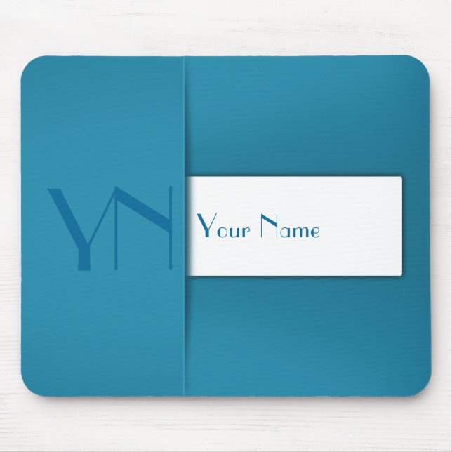 Modern Simple Blue Monogram Name Mousepad (Vorne)