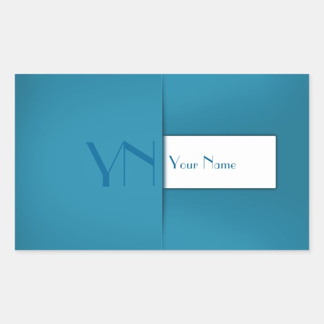 Modern Simple Blue Monogram Name Rechteckiger Aufkleber (Vorderseite)