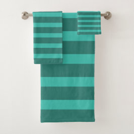 Modern Simple Blue Navy Two Tone Strip Name Badhandtuch Set