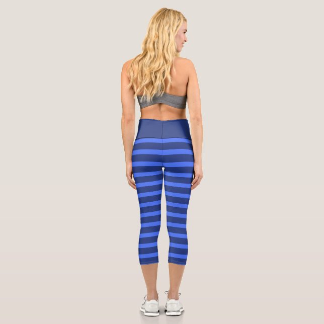 Modern Simple Blue Navy Two Tone Strip Name Capri Leggings (Rückseite)