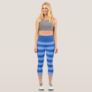 Modern Simple Blue Navy Two Tone Strip Name Capri Leggings