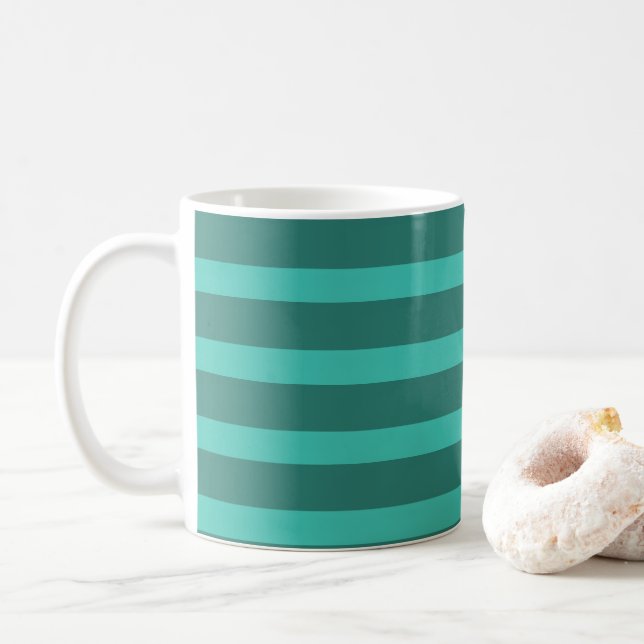 Modern Simple Blue Navy Two Tone Strip Name Kaffeetasse (Mit Donut)