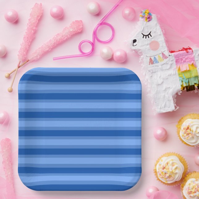 Modern Simple Blue Navy Two Tone Strip Name Pappteller (Party)