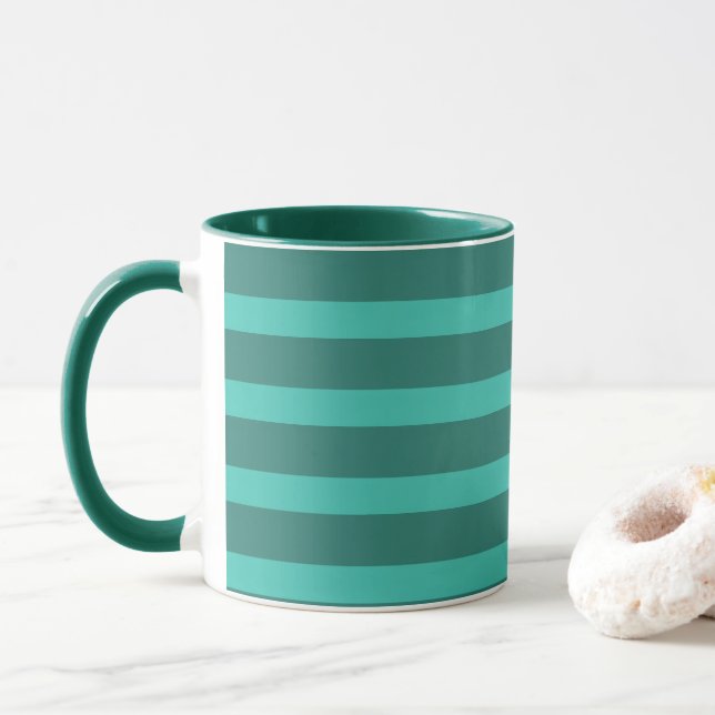 Modern Simple Blue Navy Two Tone Strip Name Tasse (Mit Donut)