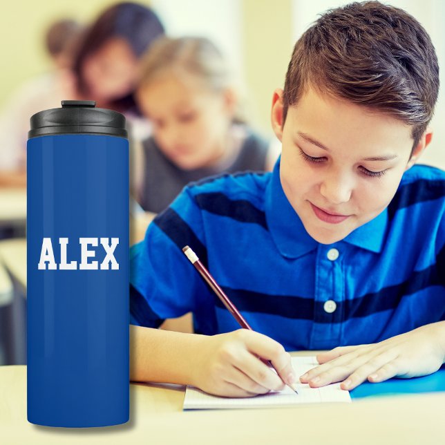 Modern Simple Blue Personalisiert Kindergarten Thermosbecher (Von Creator hochgeladen)